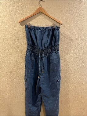 indulge Blue Denim Strapless Jumpsuit